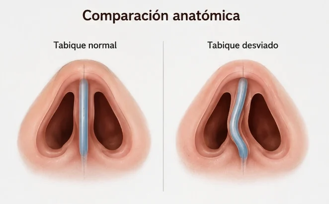 Comparación entre tabique nasal normal y tabique desviado