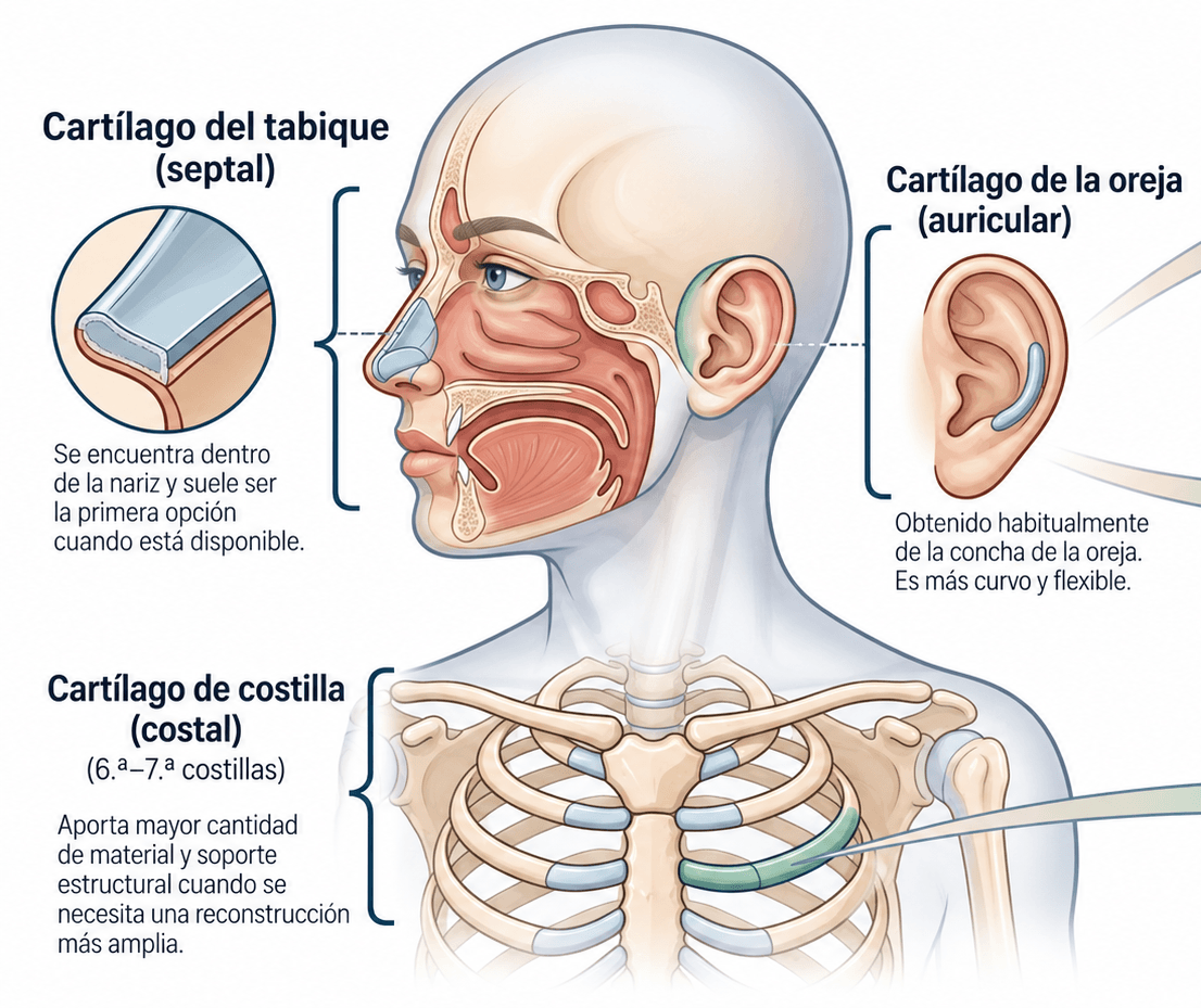 Injertos de cartílago en rinoplastia secundaria y de revisión: tabique, oreja o costilla